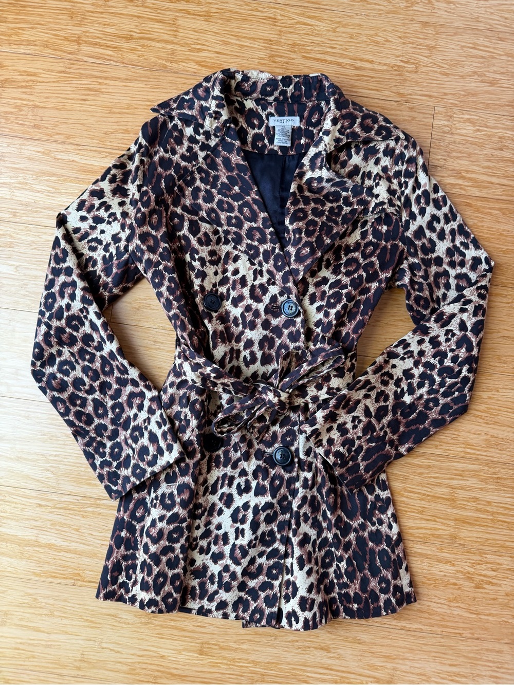 Vertigo Paris Leopard Print Belted Trench Coat XS Cotton Y2K